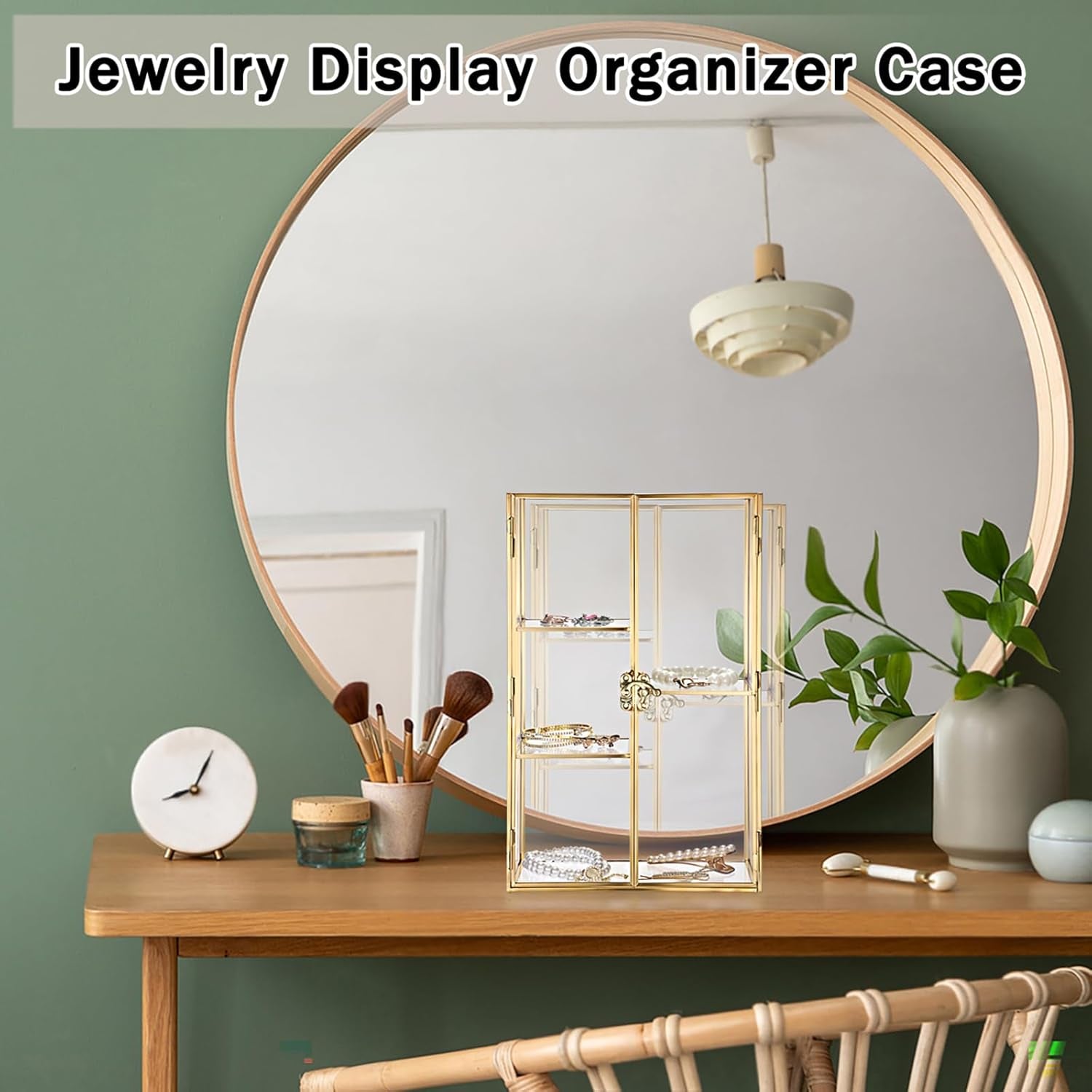 Glass Display Case for Collectibles, 5 Slots Crystal Display Shelf, Crystal Hold