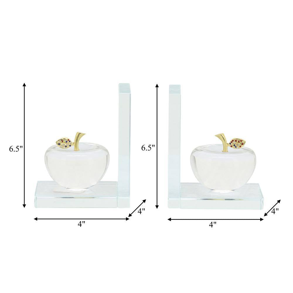 Clear Crystal Apple Glass Bookends (Set of 2)