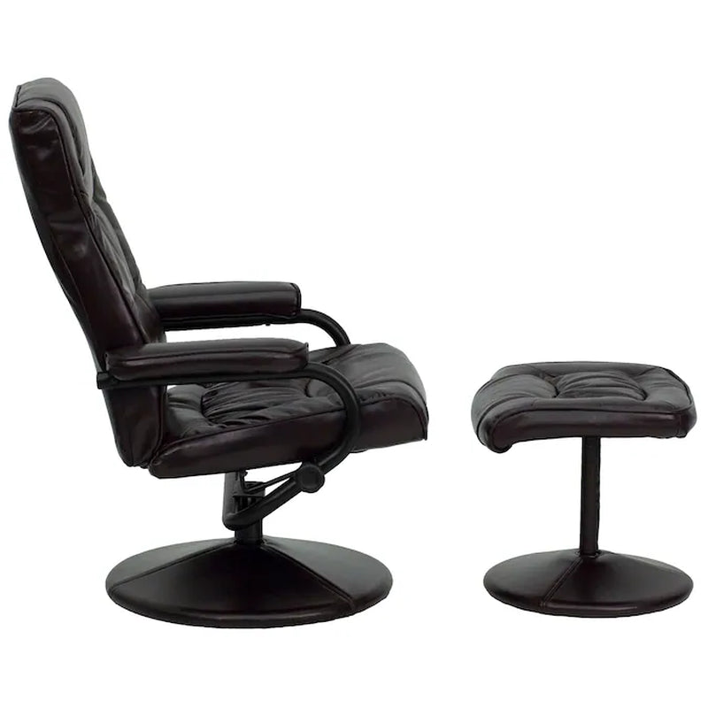 Brown Faux Leather Upholstered Swivel Recliner with Ottoman Set