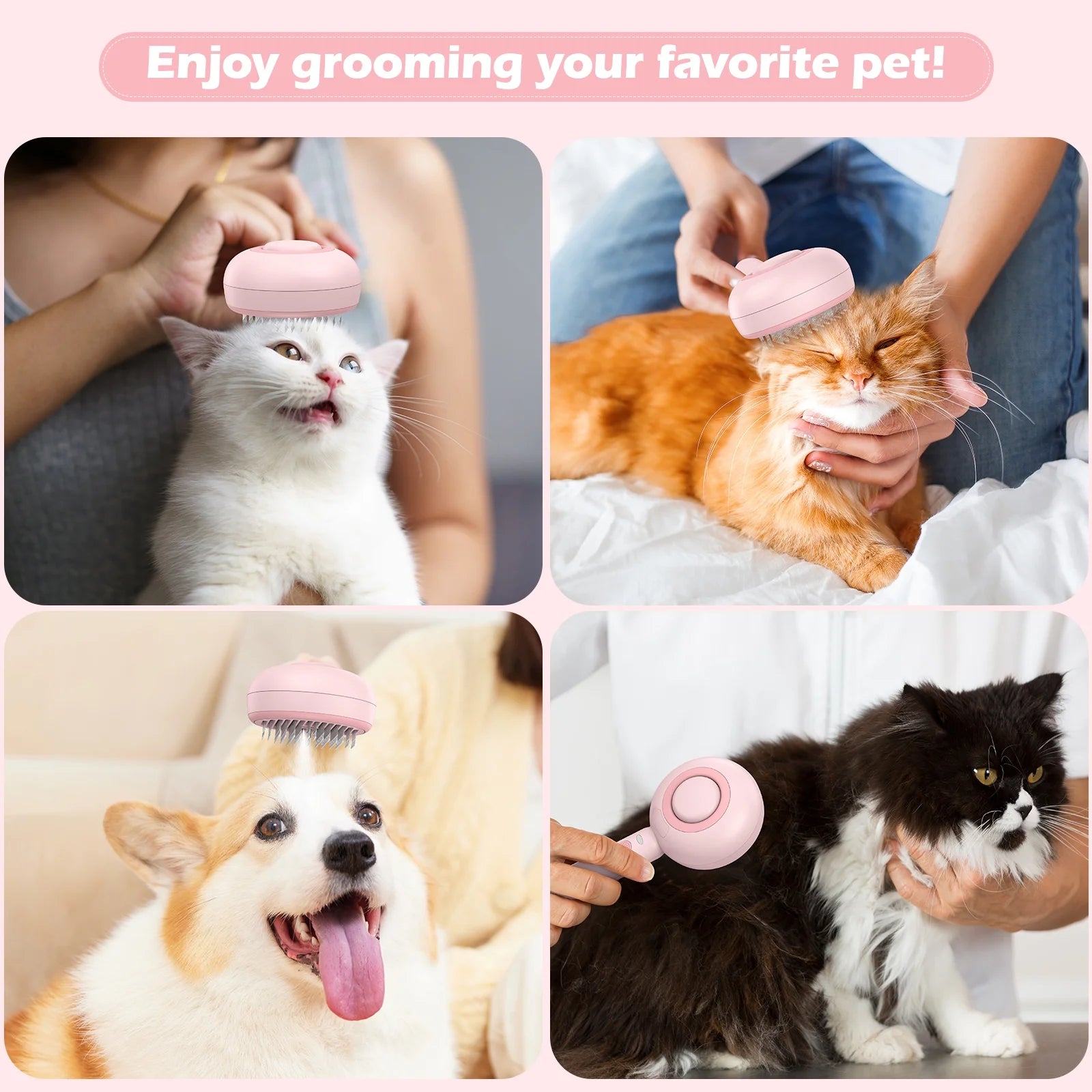 3 in 1 Cat Steam Brush, One-Click Hair Removal Brush with Steam for Cats and Dogs