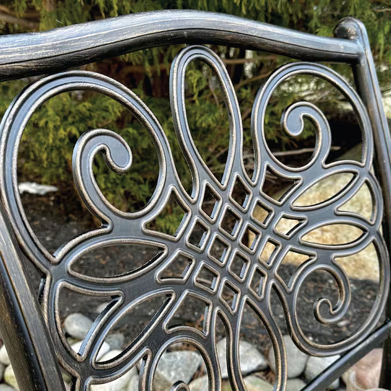 Traditions 5 -Piece Bronze Patio Dining Set Aluminum round Table with 4 Tan Cushions Swivel Chairs