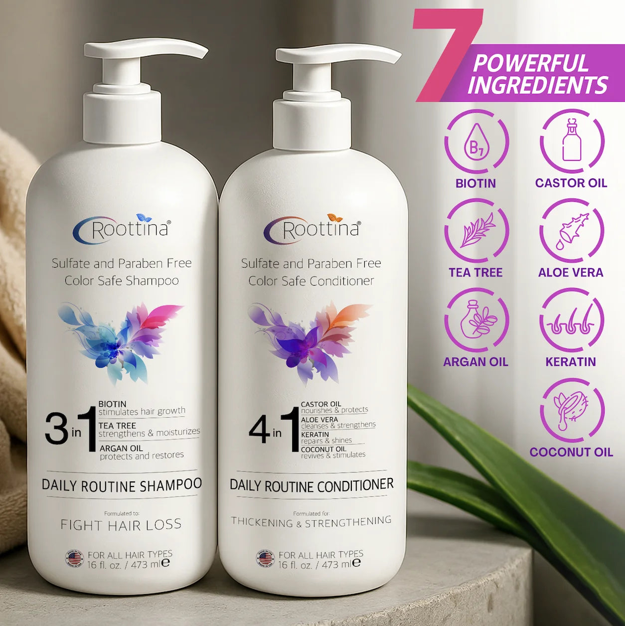 Daily Routine Shampoo and Conditioner for Women Hair Loss with DHT Blocker, Hair Loss and Growth Support, Made in USA (16 Fl Oz X 2)