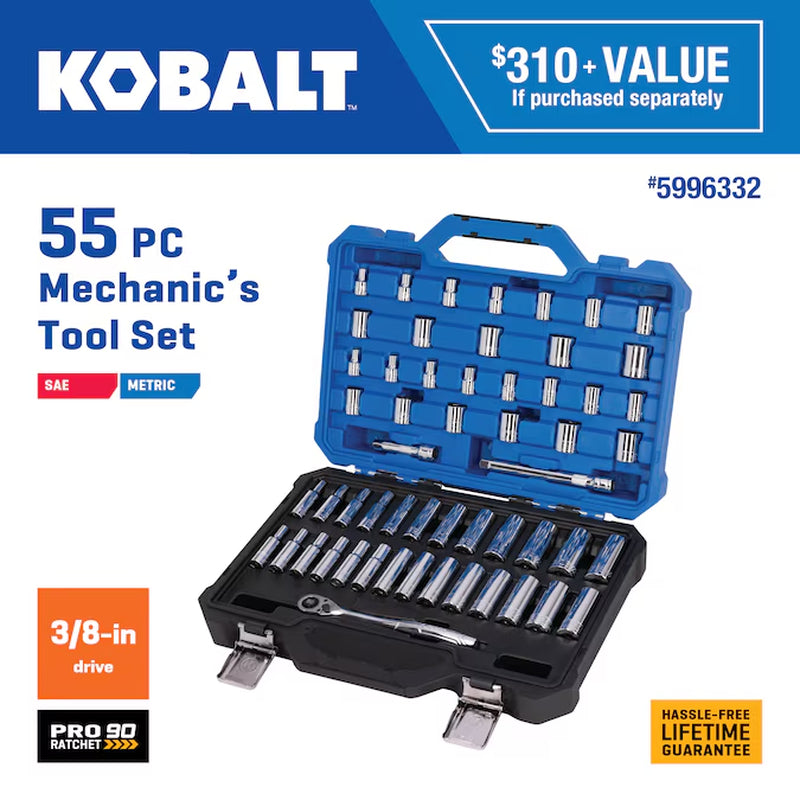 55 -Piece Standard (SAE) and Metric Mechanics Tool Set with Hard Case