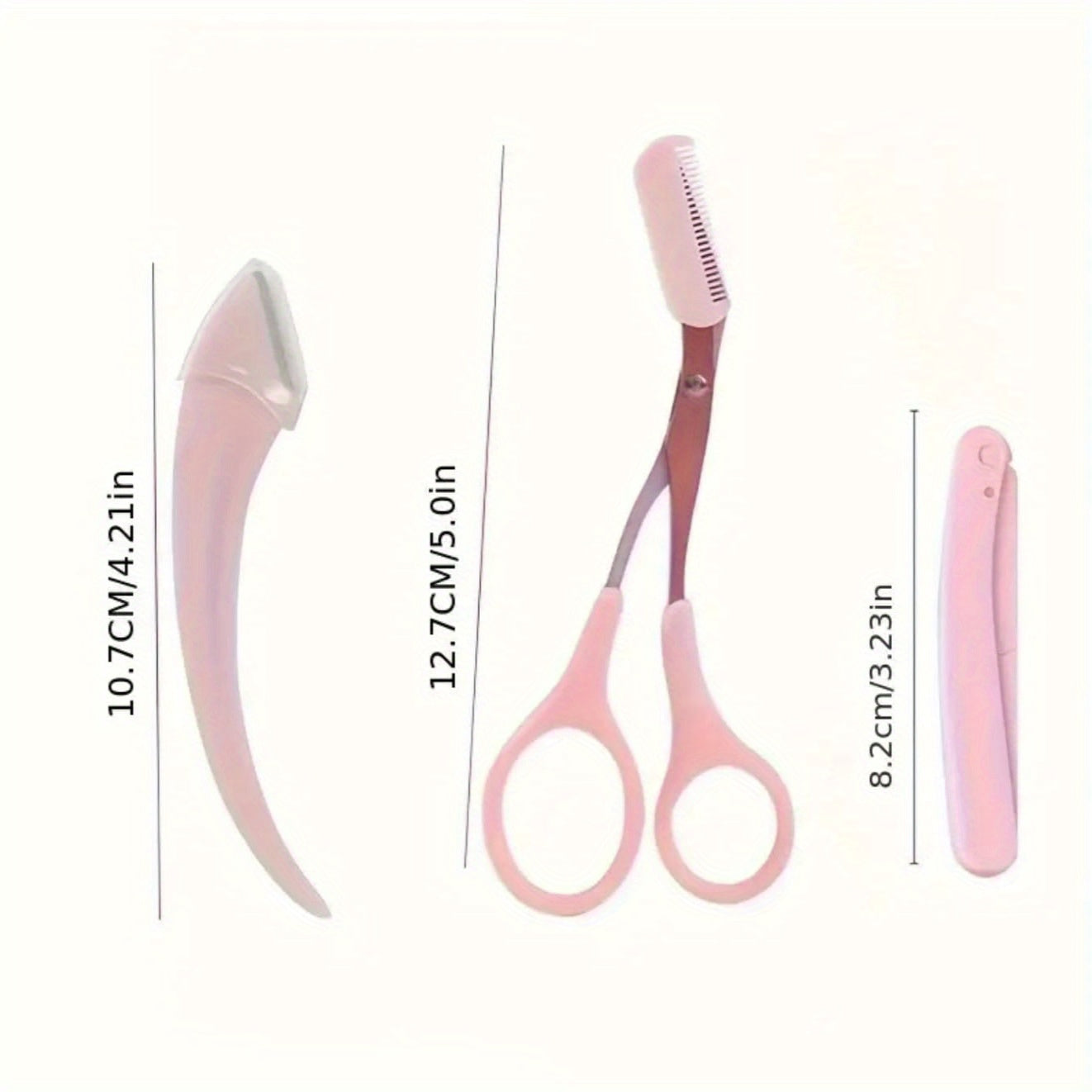 2 crescent shaped eyebrow trimmers+1 pink eyebrow trimmer, pink eyebrow trimmer scissors with built-in comb, stainless steel material, precise grooming tool, creating perfect eyebrows