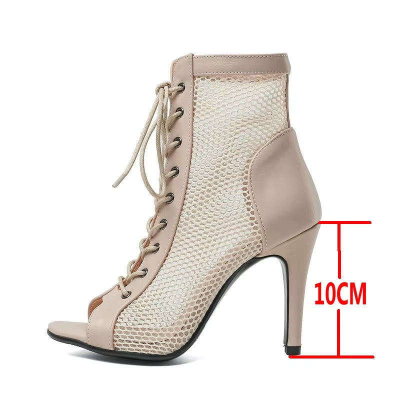 New Sexy High Heels Hollow Mesh Sandals Summer Fashion Trend Comfort Peep Toe Boots Stilettos Jazz Dance Female Shoes plus Size