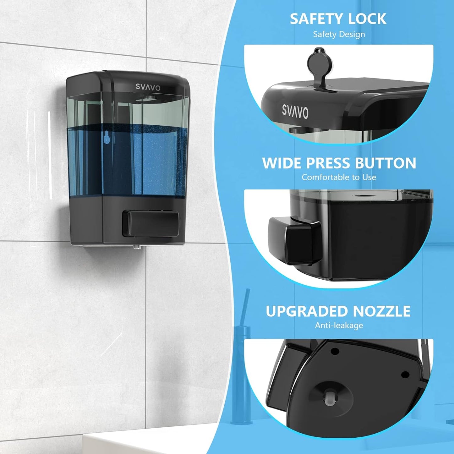 Wall Mounted Soap Dispenser Kitchen Bathroom Manual Soap Dispenser Refillable Hand Soap Pump for Liquid Contianers Shampoo Gel Chamber for Household Commerical 23.7 Fl.Oz (700Ml), Black