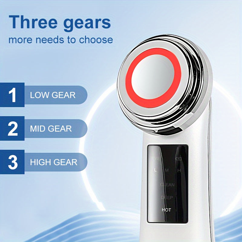 Vlvee Facial Beauty Instrument: Vibrating Massage with Four Color LED Lights - Clean, Deep, Hot, And Eye Care Modes - USB Charged, No Fragrance