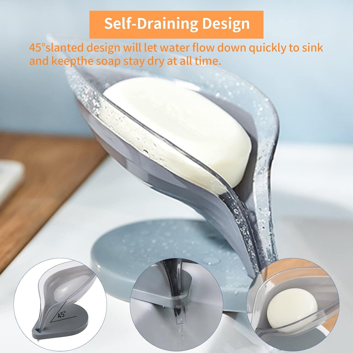 Bar Soap Holder Leaf Shape - Self Draining Soap Dish for Bar Soap, Decorative Plastic Soap Tray, Soap Box with Suction Cup for Shower Bathroom Kitchen Sink(Not Punched)