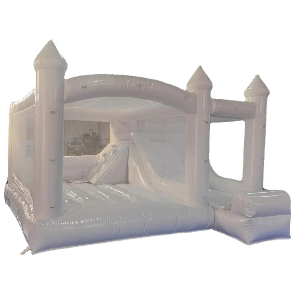 Wholesale Commercial White Wedding Bounce House with Turret Top Inflatable Bouncy Castle Slide Combo Jumping Bouncer for Kids and Adults