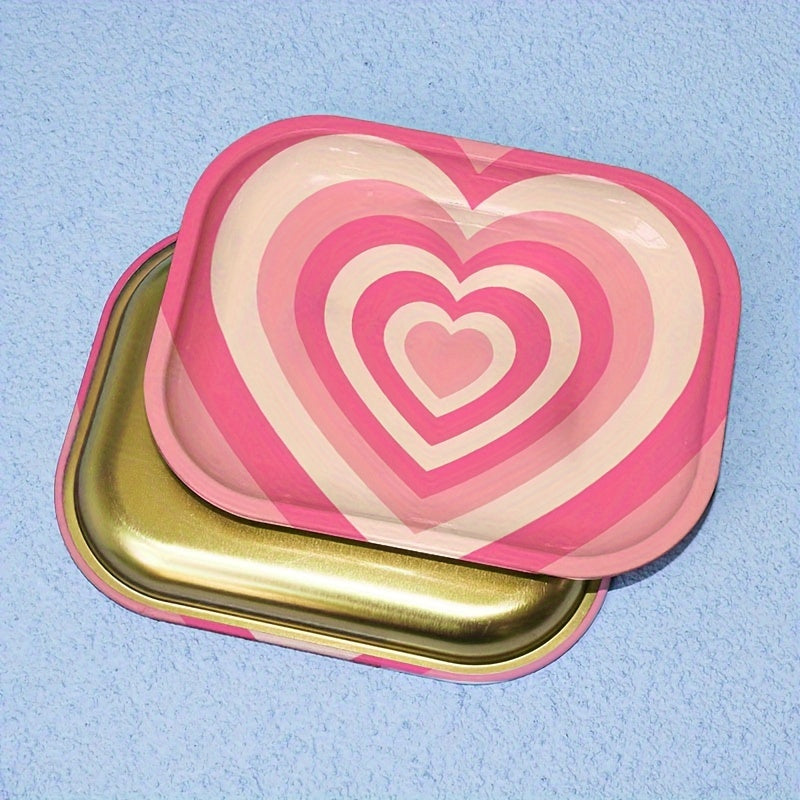1pc Creative Pink Heart Metal Cartoon Tray, Pink Love Style Fruit Plate - The Perfect Smoking Accessory For Your Cute Cigarette Rolling Needs, For Party, Any Snacks, Fruit Trays, Tea Trays, Perfume Cosmetic Tray, For Home Roo