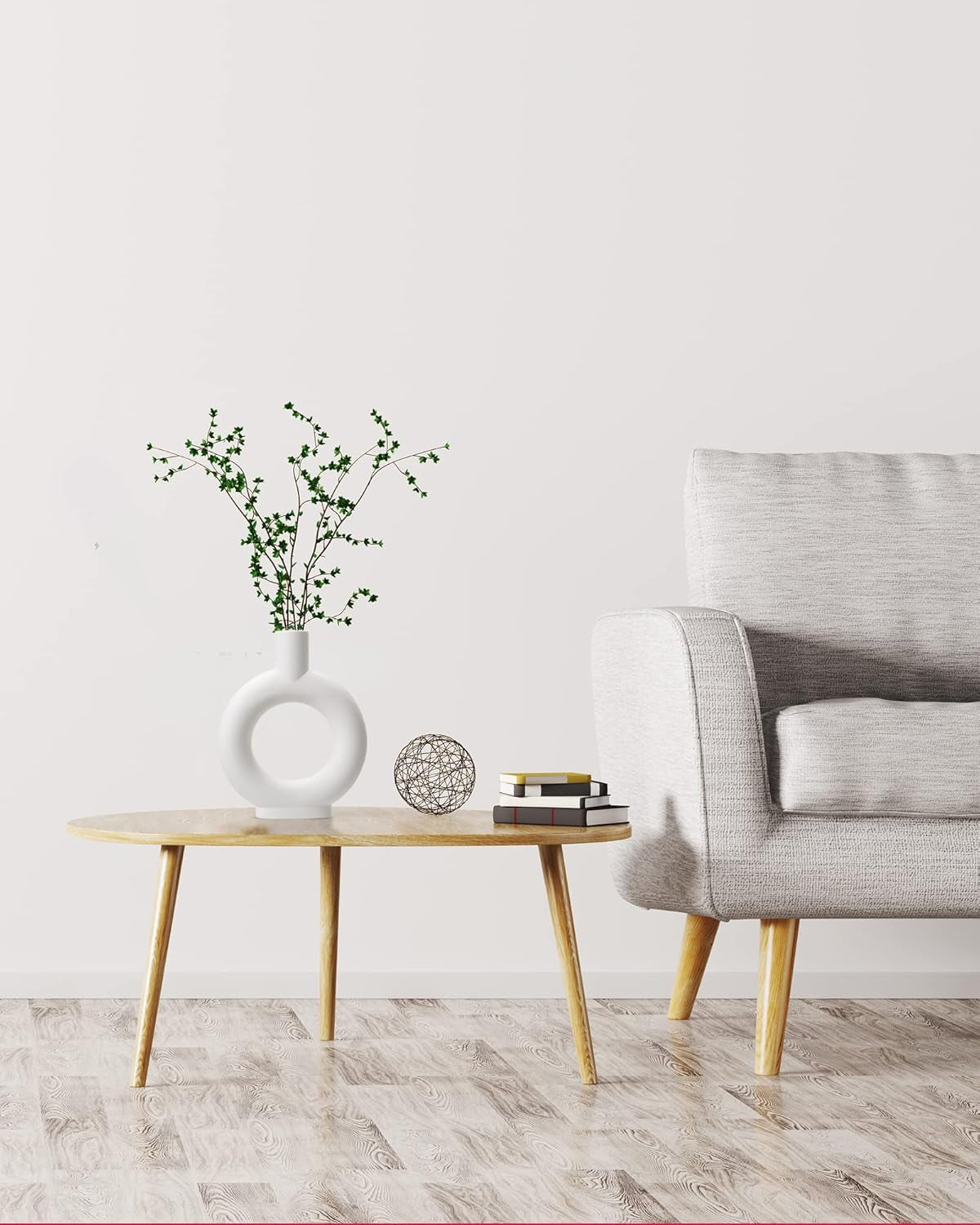 Modern White Ceramic Vase - Decorative Hollow Donut Floral Vase Home Decor Centerpieces, Flower Vase for Living Room, Kitchen, Office, Table, Bookshelf, Wedding Decor (White)