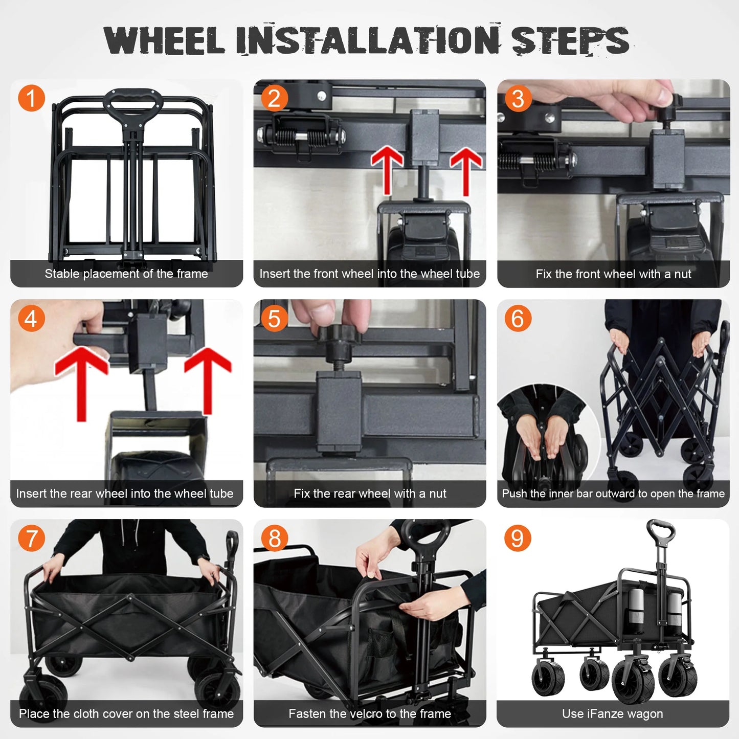 560Lbs Collapsible Folding Wagon, Big Bucket Beach Cart, Heavy Duty Large Capacity Garden Wagon with Multi-Terrain Brake Wheels for Outdoor Camping, Shopping, Sports, Grocery, Kids, Black