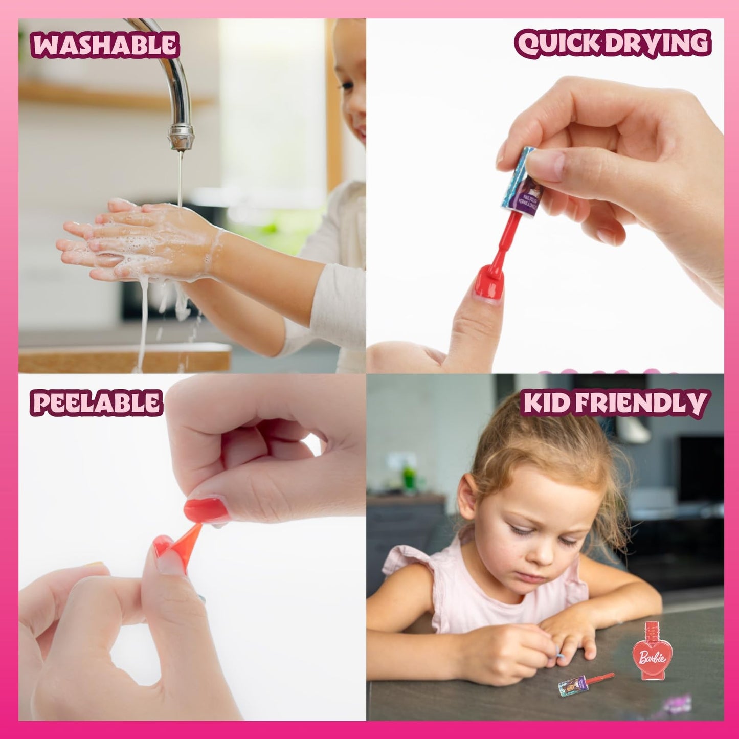 Townley Girl Barbie Non-Toxic Peel-Off Quick Dry Nail Polish Activity Makeup Set