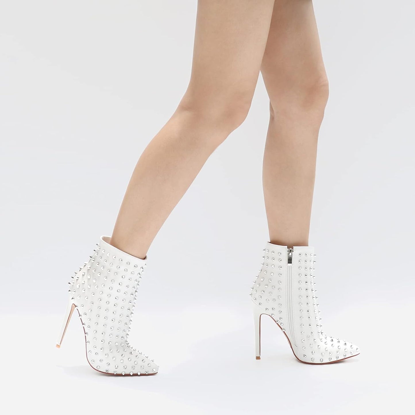 Women'S Rhinestone Ankle Boots with Rivets Closed Pointed Toe Stilettos Autumn Warm Dress Booties