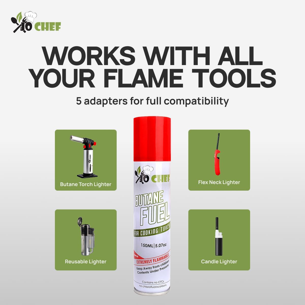 Butane Refill, Butane Torch Fuel Refill, Gas Lighter Fluid Refill Canister, Kitchen Blow Torch Fluid – Universal Tip – (1 Can 5.07Oz)