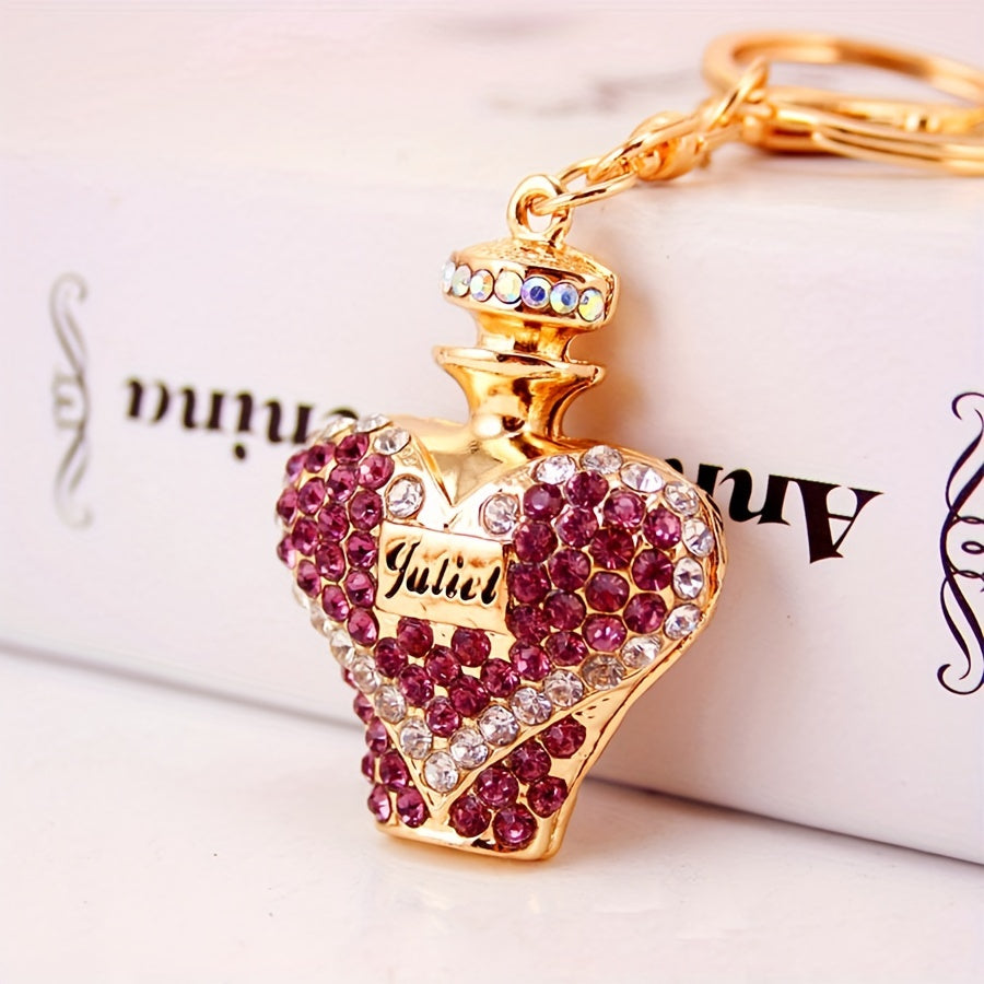 1pc Rhinestone Perfume Bottle Keychain Cute Alloy Key Chain Ring Bag Backpack Charm Car Key Pendant Women Daily Use Gift