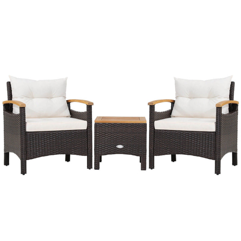 3 Pieces Patio Rattan Furniture Set with Removable Cushions