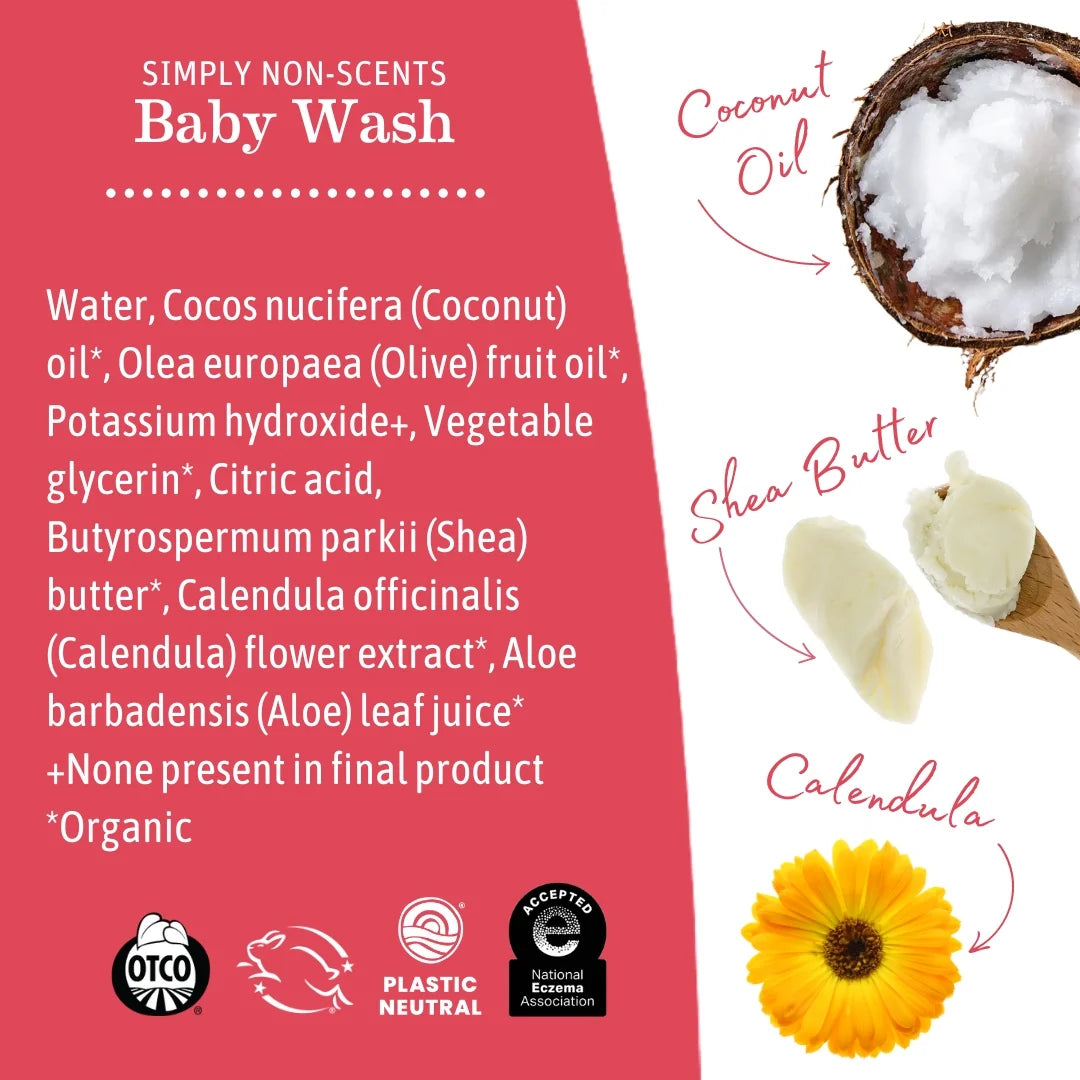 Simply Non Scents Baby Wash, Castile Soap for Sensitive Skin, Unscented, 6.27 Fl Oz