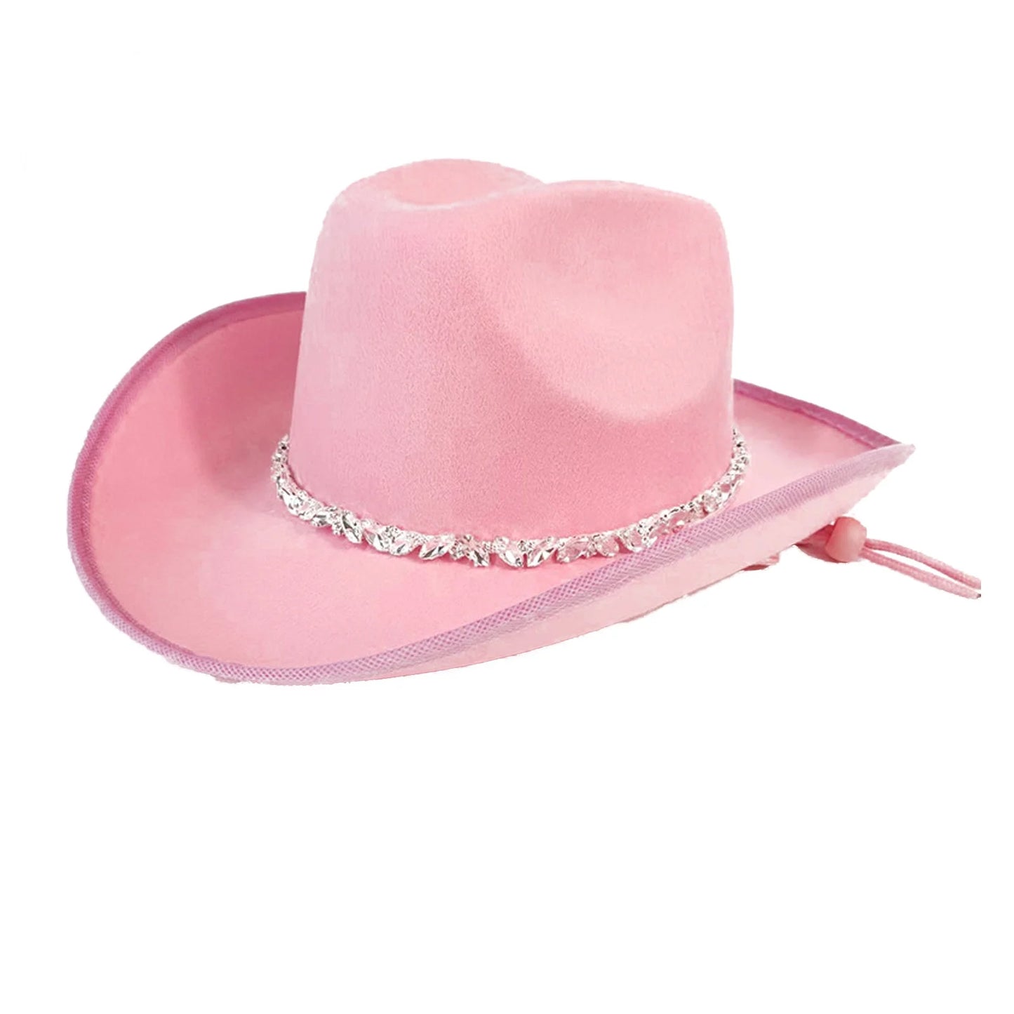 Breathable Western Style Rhinestones Cowboy Hat for Women and Girls with Adjustable Chin Rope Pink