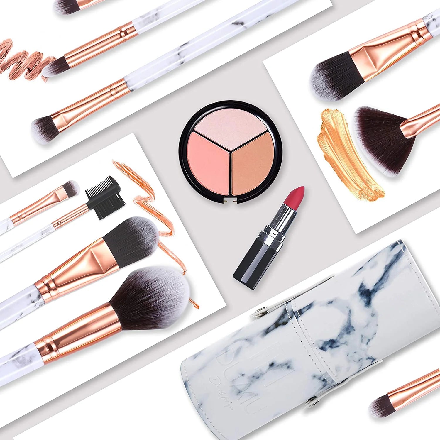 Makeup Brushes 15PCS Professional Makeup Brushes Set, Makeup Brush for Foundation Powder Concealers and Eyeshadow, with Exquisite Marble Bucket
