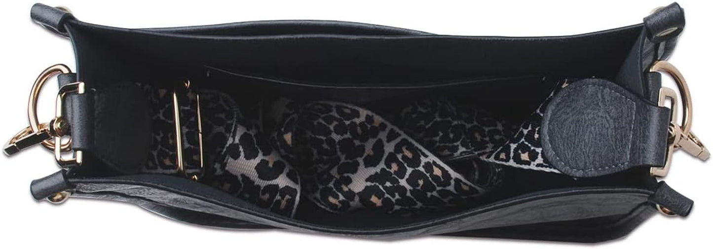 Vegan Leather Crossbody Bags for Women- Medium Size Hobo Zipped Pockets Cross-Body Purse with Adjustable Leopard Strap