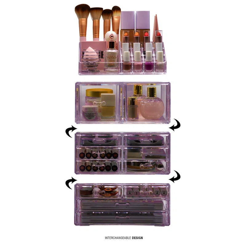 12 Drawer 4-Piece Makeup and Jewelry Organizer Case and Top Shelf