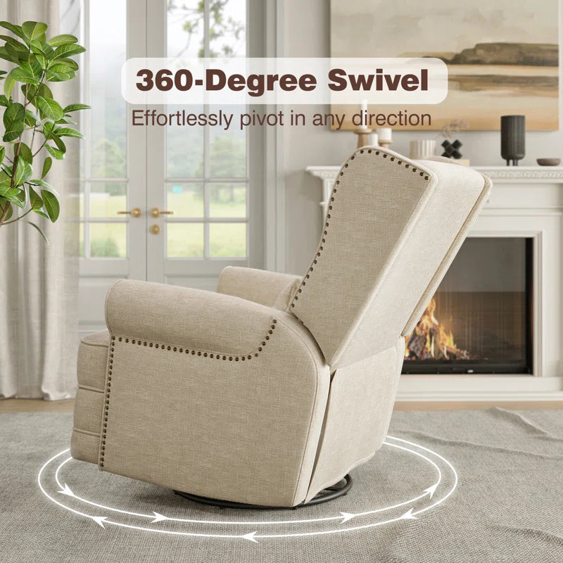34" Wide Swivel Rocking Nursery Recliner Comfortable Upholstered Glider