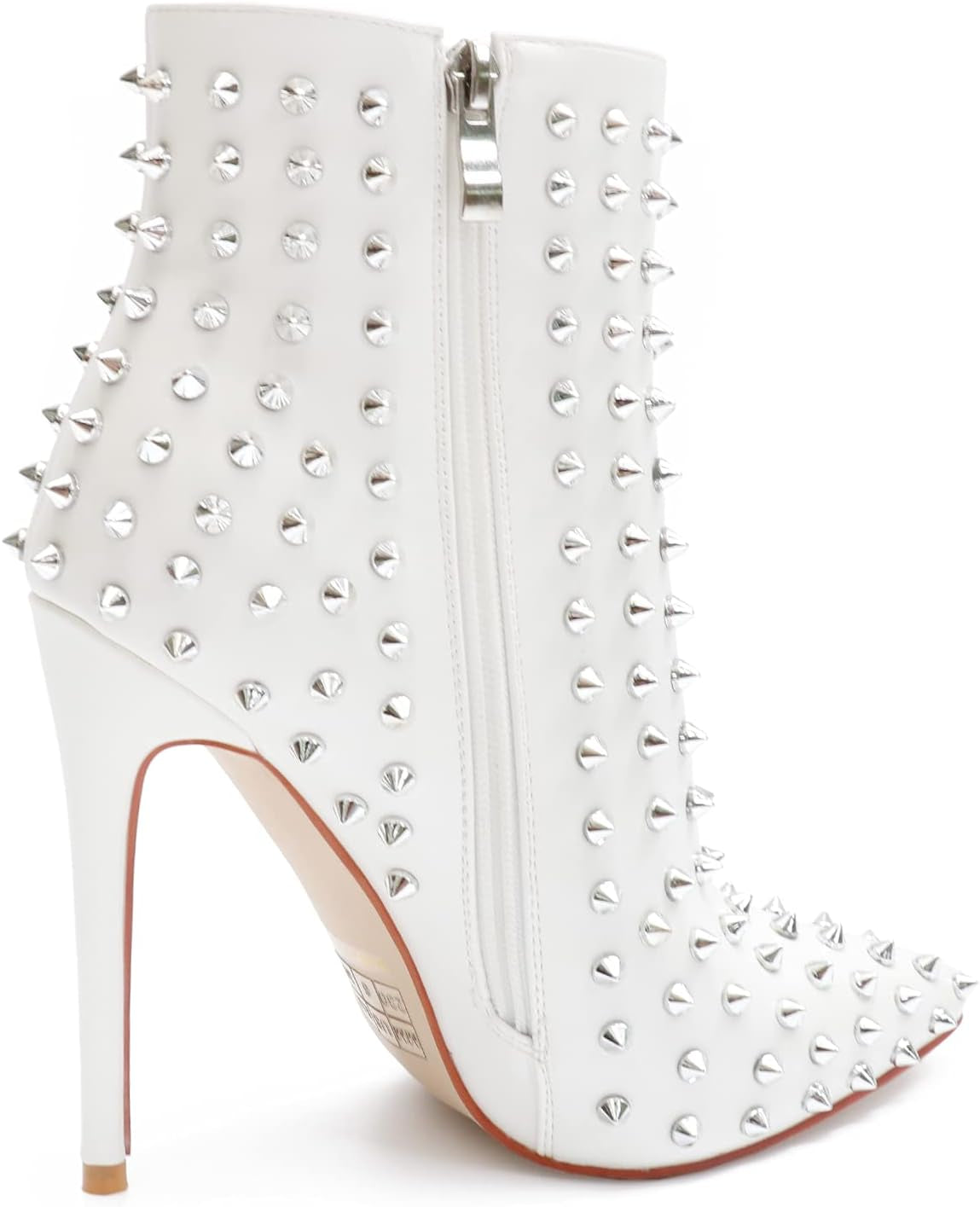 Women'S Rhinestone Ankle Boots with Rivets Closed Pointed Toe Stilettos Autumn Warm Dress Booties