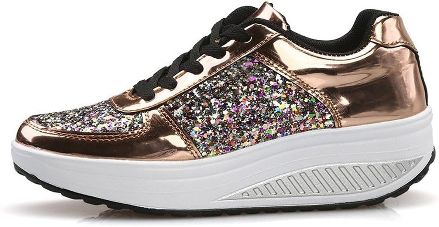 Farjing Sneakers for Women Wedges Sneakers Sequins Shake Shoes Fashion Girls Sport Shoes