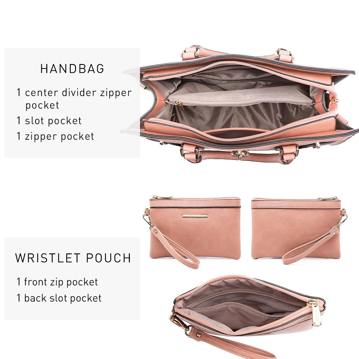 Women Handbags and Purses Ladies Shoulder Bag Top Handle Satchel Tote Work Bag with Matching Clutch