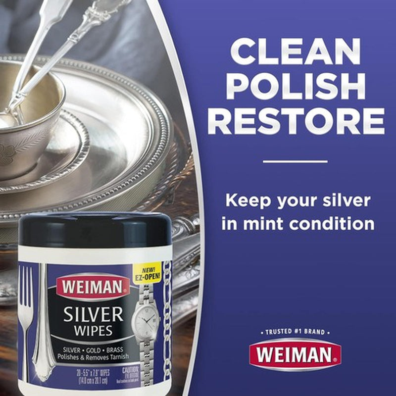 Weiman Wipes Jewelry Polish Cleaner Silver Copper Tarnish Remover Wipes, 20 Cnt