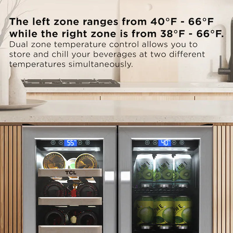 23.4-In W 20 -Bottles Stainless Steel Dual Zone Cooling Built-In/Freestanding Indoor Wine Cooler