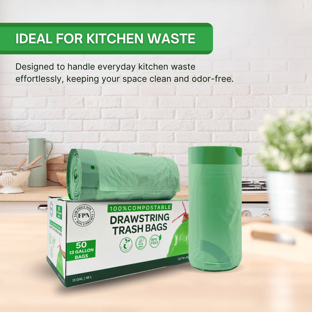 FPN Trash Bags 13 Gallon with Drawstring Durable & BPA Free Garbage Bags 50/Pack
