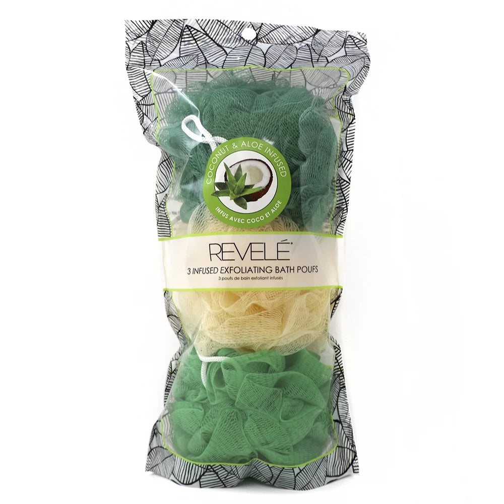 Coconut Aloe Infused Exfoliating Bath Poufs 3 Piece