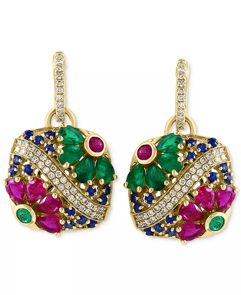 EFFY® Multi-Gemstone (3-3/4 Ct. T.W.) & Diamond (1/3 Ct. T.W.) Flower Drop Earrings in 14K Gold