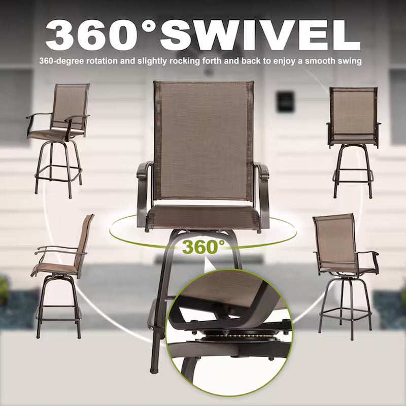 Patio Swivel Bar Chairs Set of 2 Brown with Gold Point Iron Frame Swivel Bar Stool Chair with Brown Sling Seat