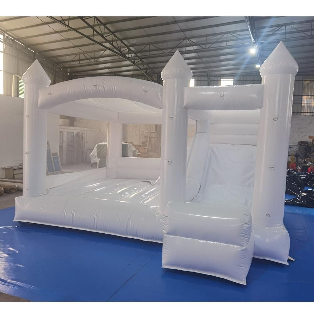 Wholesale Commercial White Wedding Bounce House with Turret Top Inflatable Bouncy Castle Slide Combo Jumping Bouncer for Kids and Adults