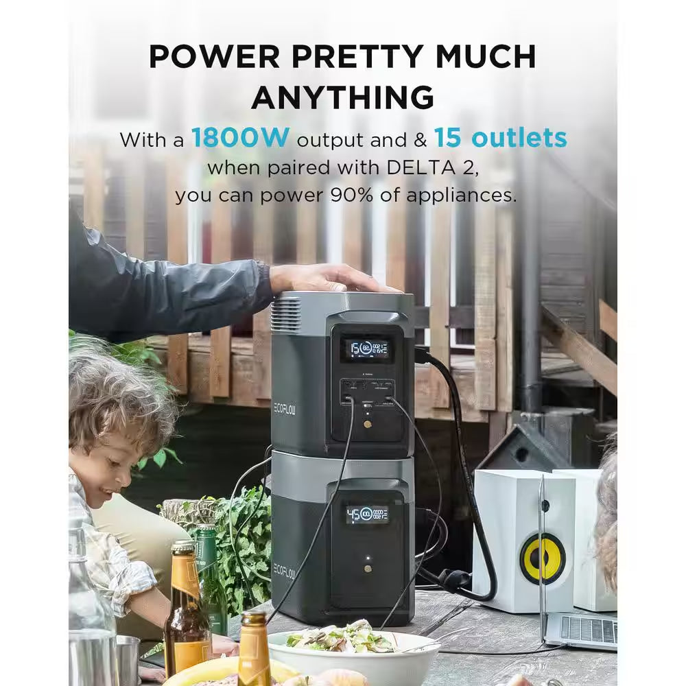 1800W Output/2700W Peak Delta 2 Push-Button Start Power Station Battery Generator with DELTA 2 Extra Battery