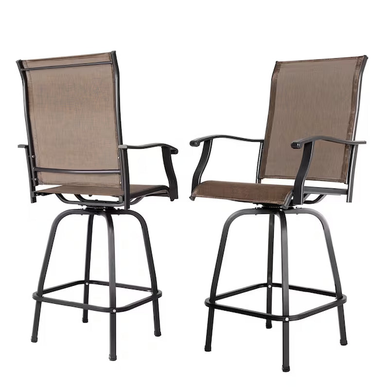 Patio Swivel Bar Chairs Set of 2 Brown with Gold Point Iron Frame Swivel Bar Stool Chair with Brown Sling Seat