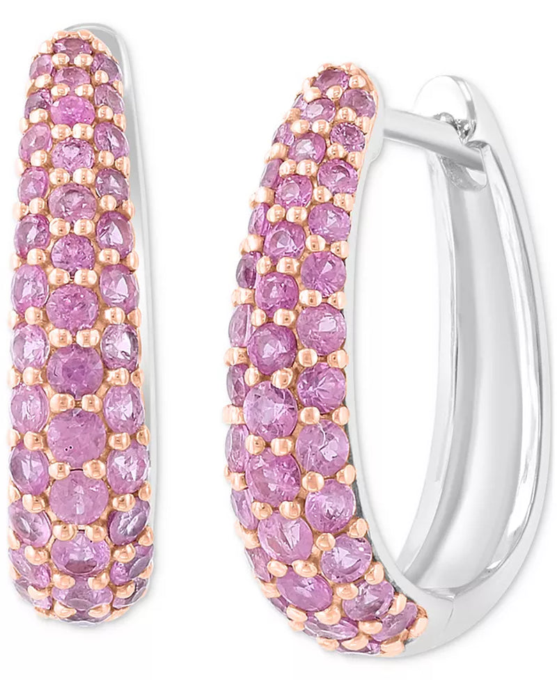 EFFY® Ruby Oval Small Huggie Hoop Earrings (2 Ct. T.W.) in Sterling Silver (Also Available in Pink Sapphire & Sapphire)