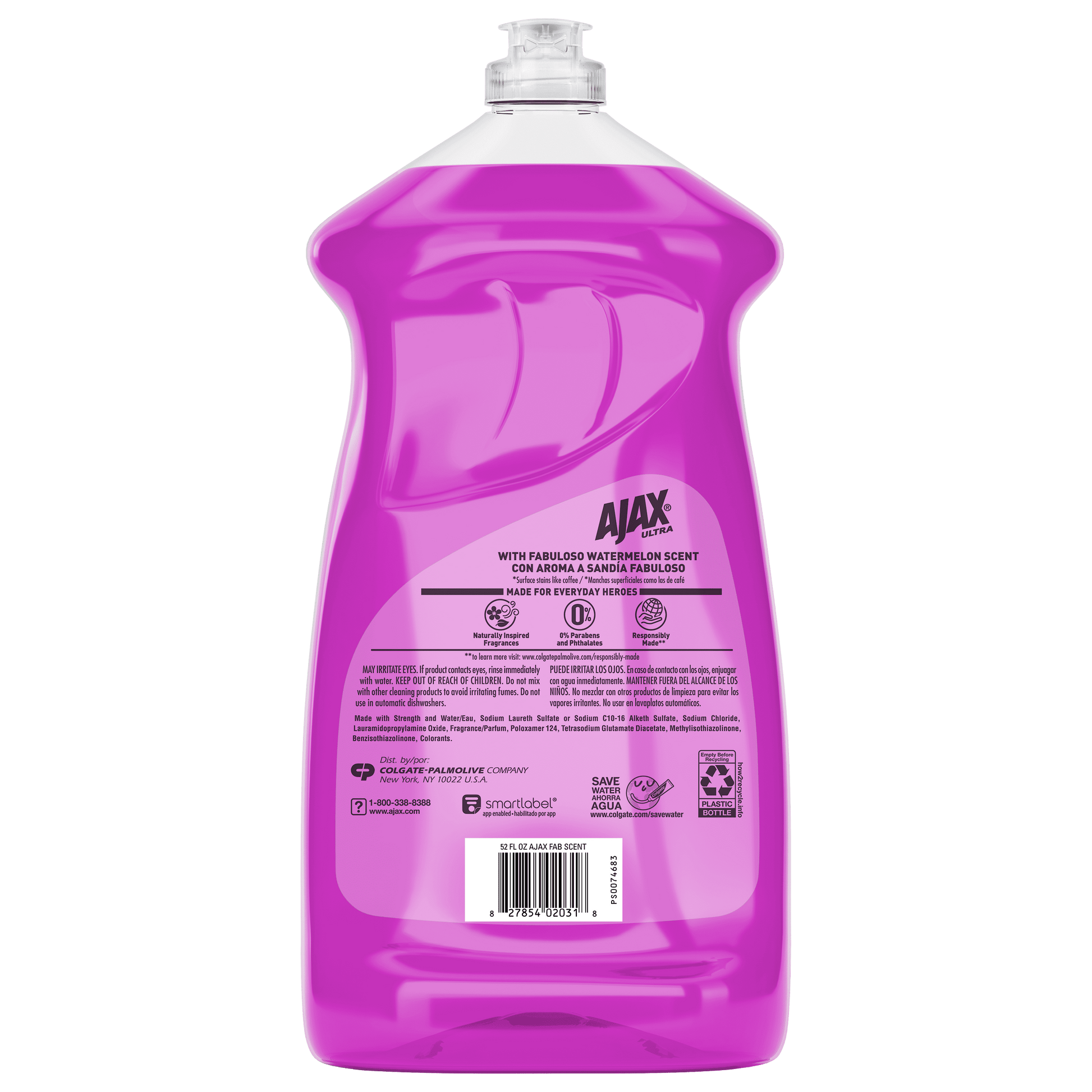 Ultra Liquid Dish Soap with Fabuloso Watermelon Scent, Easy-Flip Cap, 52 Fl Oz Bottle