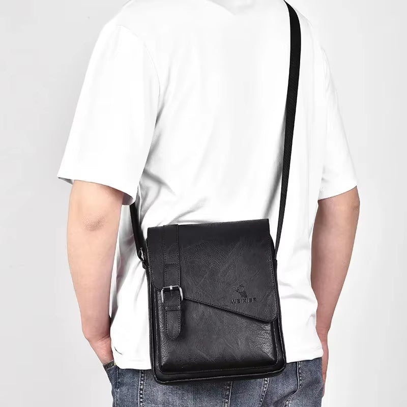 Men'S Retro Business Shoulder Bag New Fashionable Brand Name PU Leather Retro Handbag Versatile Travel Crossbody Bag Tote Bag