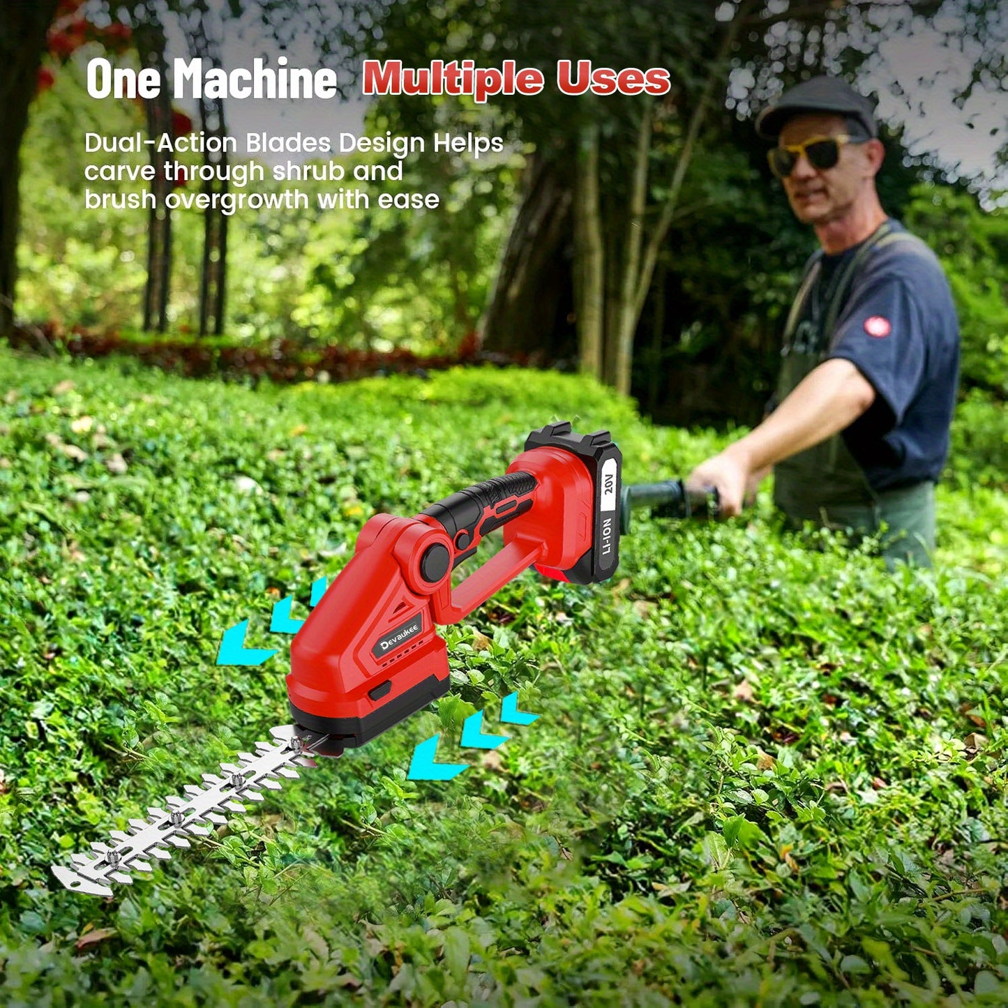 2-in-1 Cordless Hedge & Brush Trimmer with 2 Batteries & Charger, Heavy-Duty 2-in-1 Grass/Weed Cutter, Lithium-Ion Handheld Tool with Replaceable Blades & Storage for Lawn Care, Maintenance ( Plug), Hedge Trimmer, Lawn Trimme