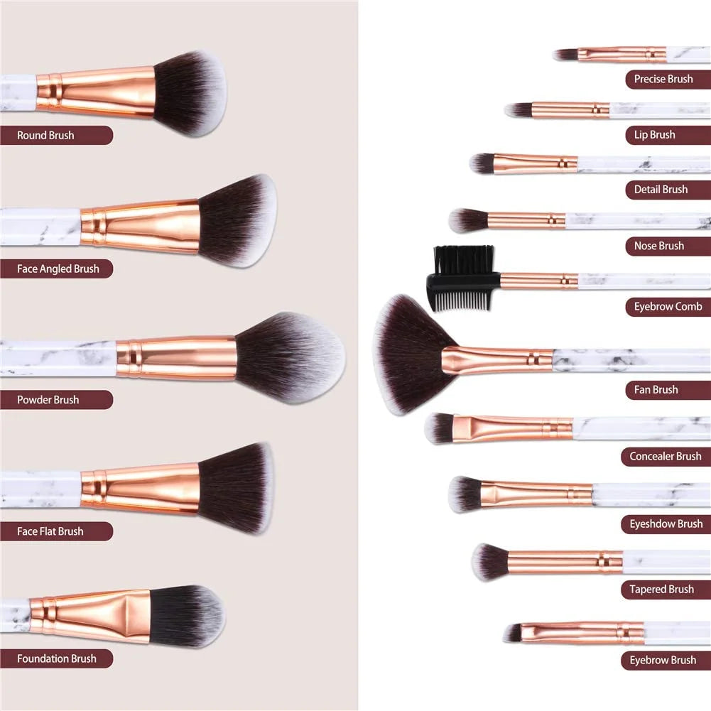 Makeup Brushes 15PCS Professional Makeup Brushes Set, Makeup Brush for Foundation Powder Concealers and Eyeshadow, with Exquisite Marble Bucket