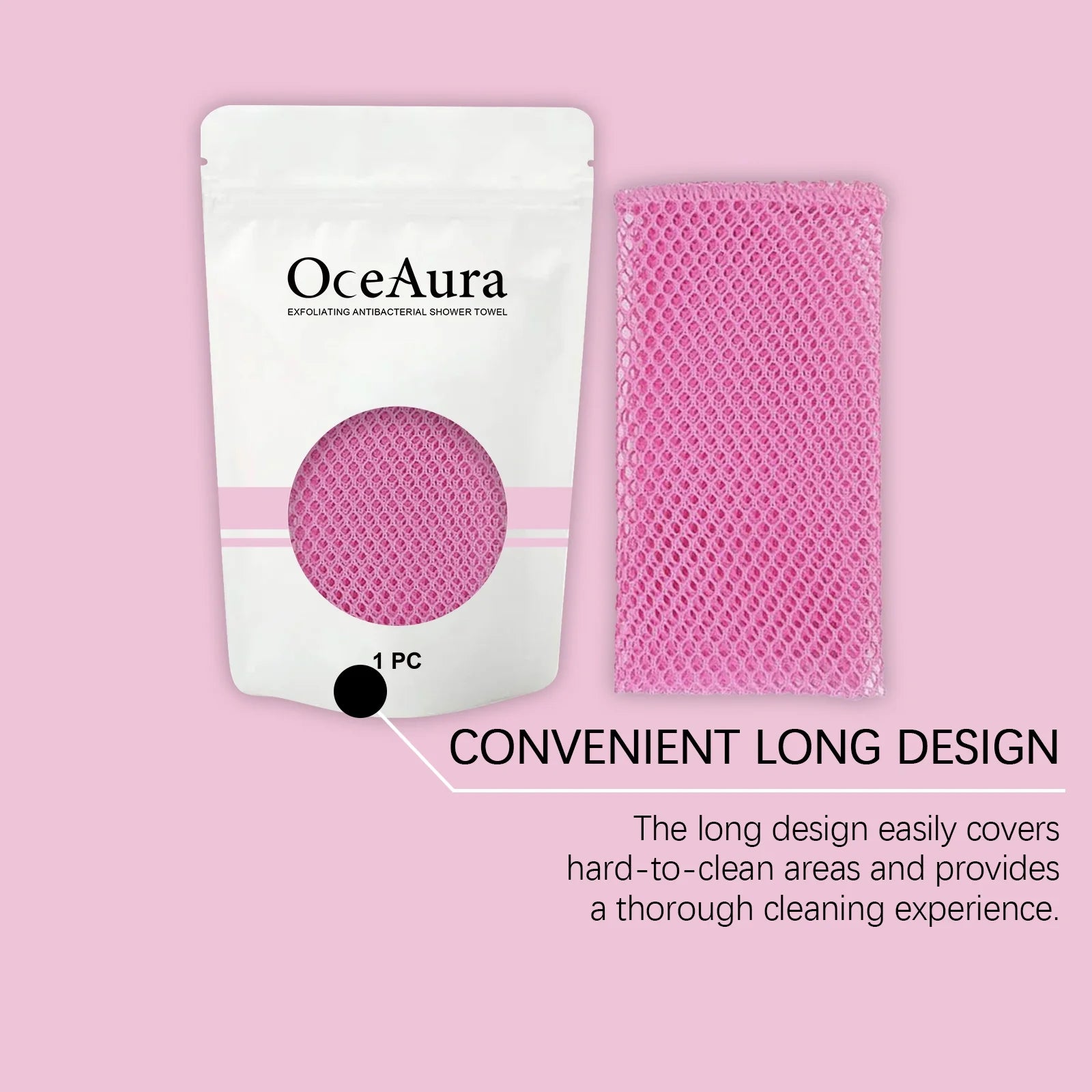 Exfoliating Back Scrubber Bath Gloves, Exfoliating Shower Towel for Body Scrub, Back Cleaner Wash Gloves to Remove Dead Skin (Pink)