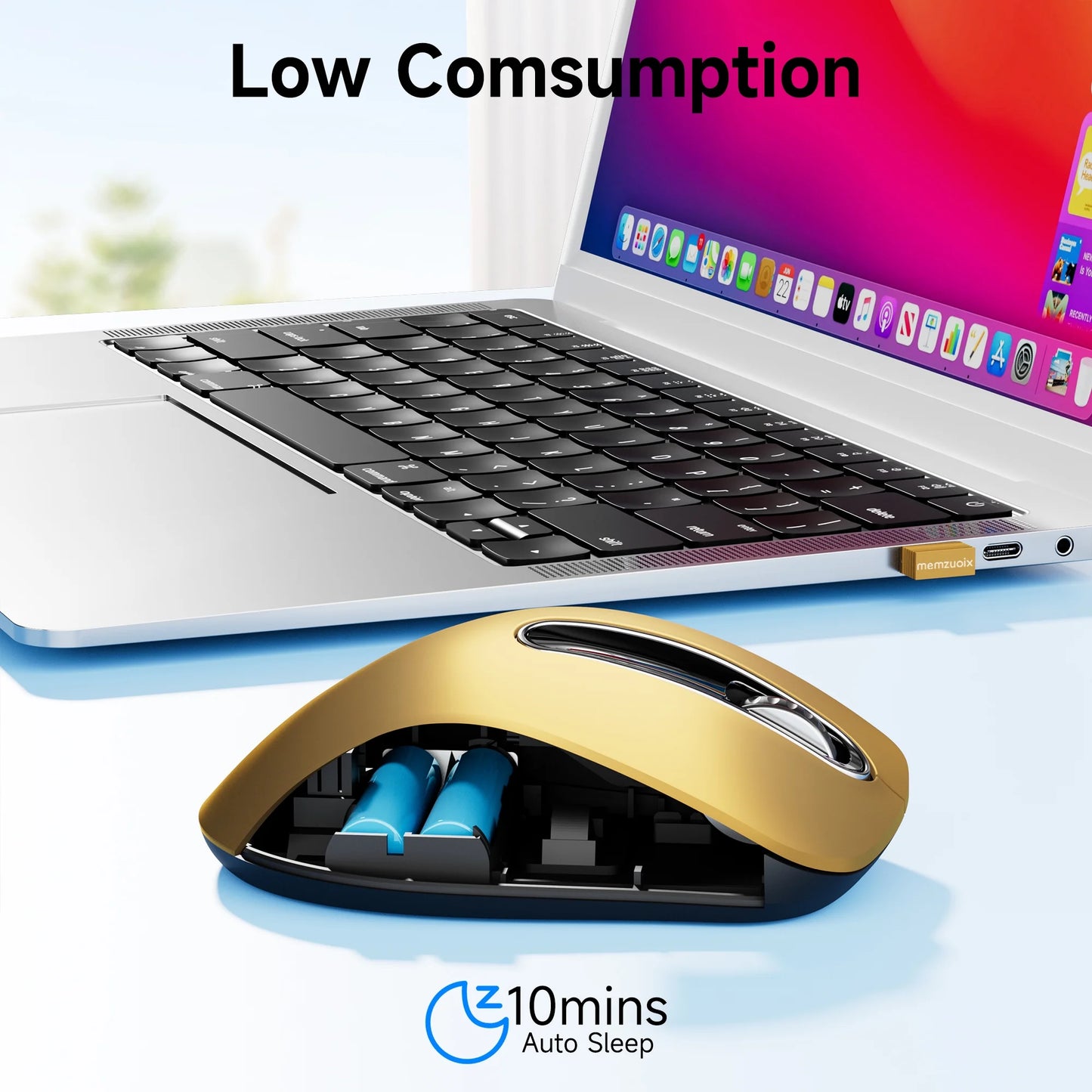 Wireless Mouse, 2.4Ghz with USB Mini Receiver, 1200 DPI Optical Tracking, Ambidextrous for Laptop, PC, Computer, Chromebook, Notebook, 5 Buttons-Bumblebee