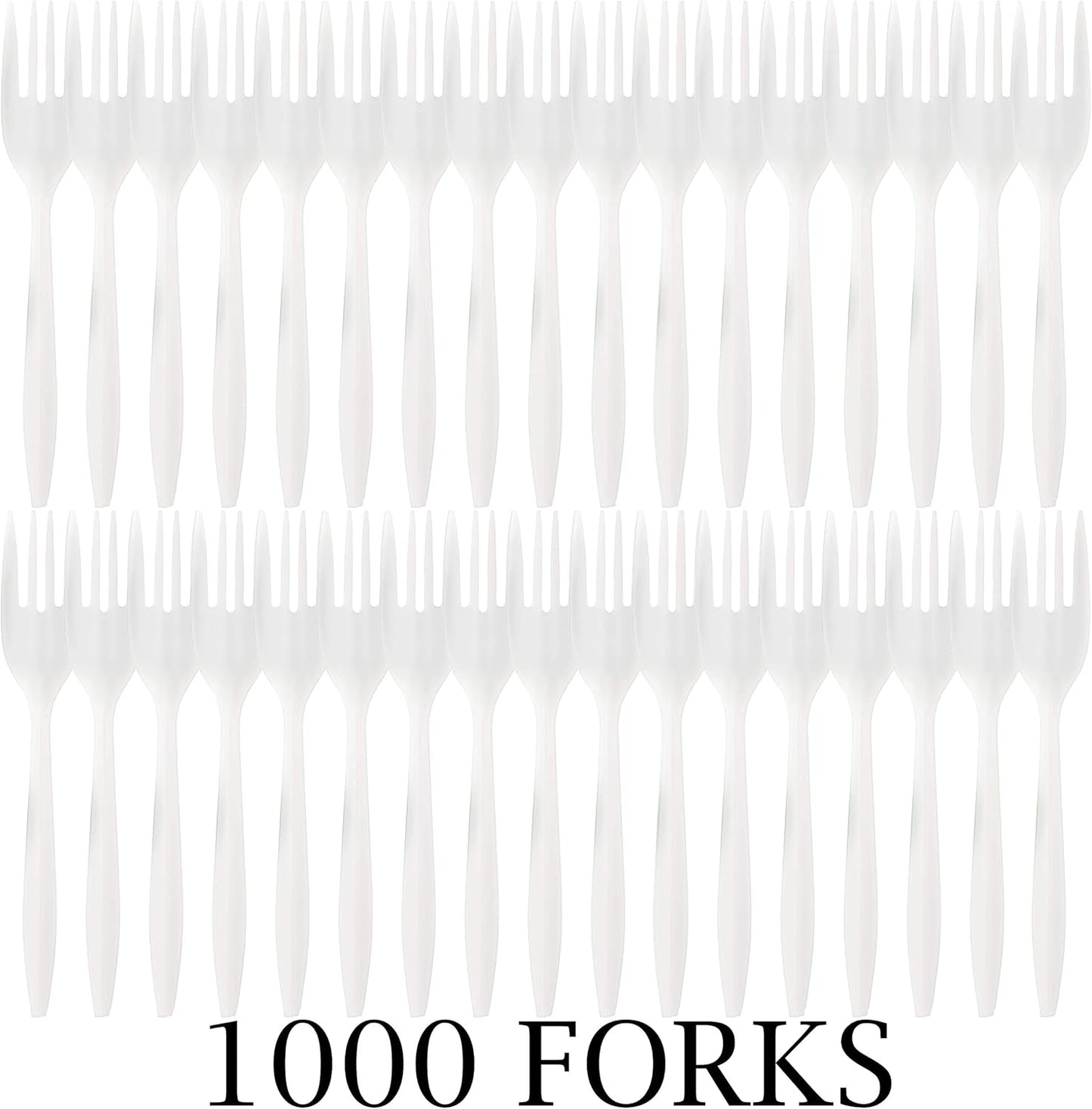 Cutlery Plastic Forks Medium Weight Disposable Silverware (White,1000 Forks)