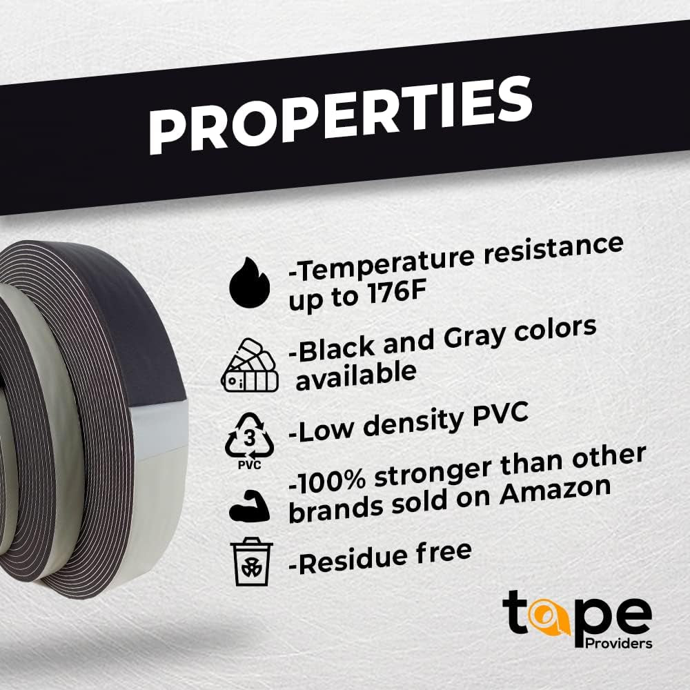 WOD SSFLDFT Closed Cell Sponge Rubber Foam Tape, 1/16 Inch Thick, 2 Inch X 150 Ft. Made in USA Weatherstrip Seal, Windows and Doors Adhesive, Sound Proof Insulation, Black