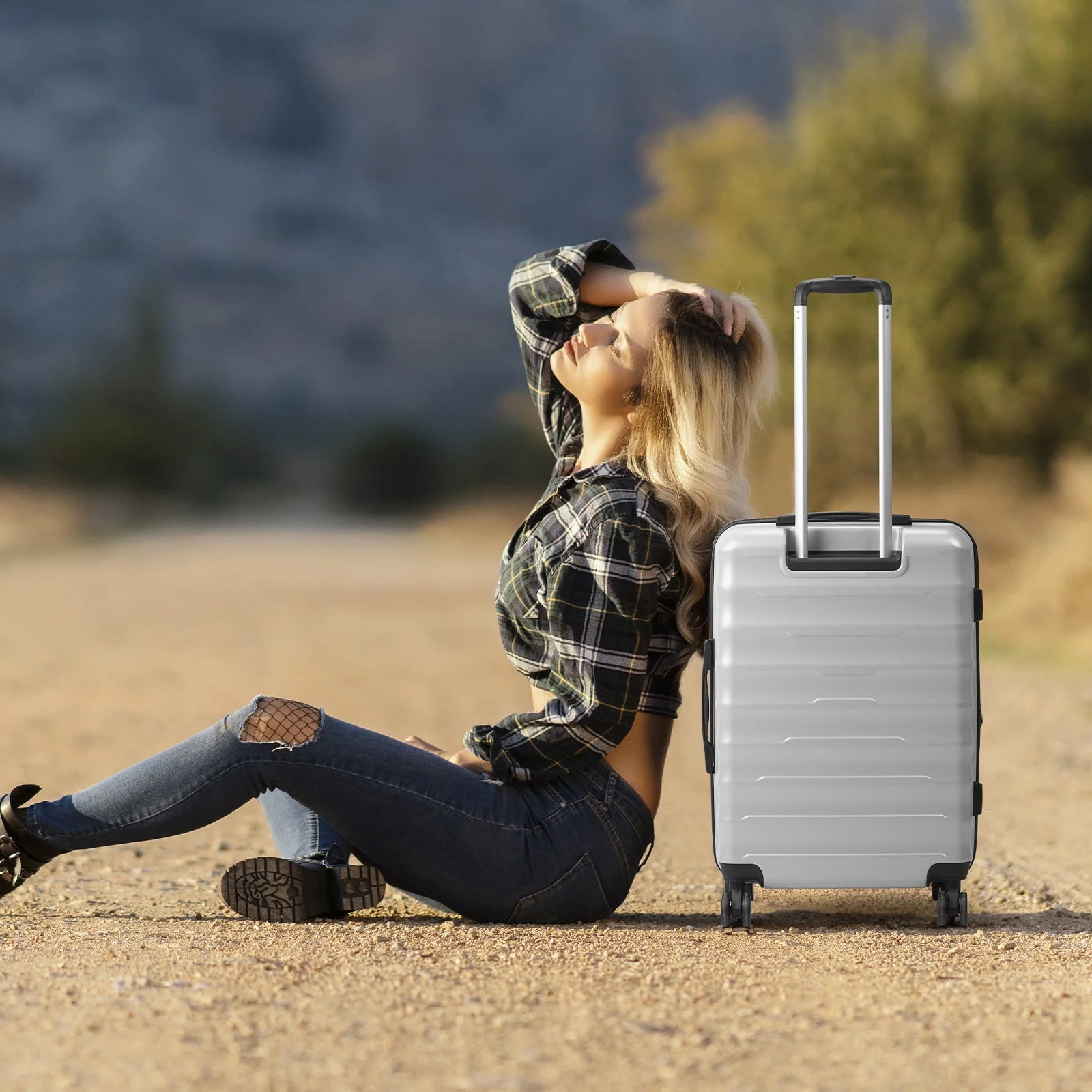 3 Piece Luggage Sets, ABS+PC Expandble Hardside Suitcase TSA Lock Lightweight Durable Spinner Luggage, Gray