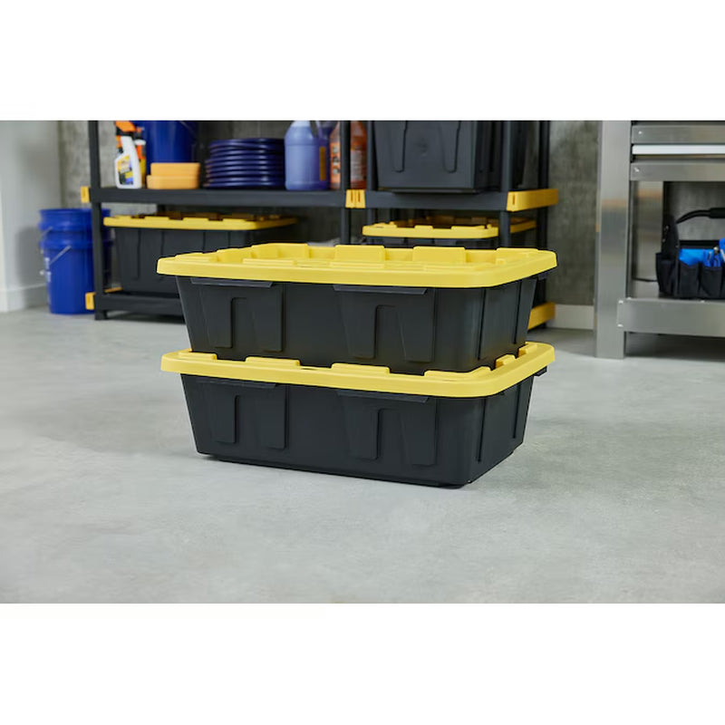 Commander Medium 16 -Gallons ( 64 -Quarts ) Black and Yellow Stackable Tote with Standard Snap Lid